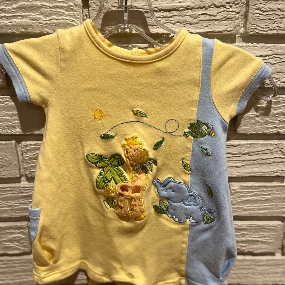 UR IT- Yellow and Blue Onsie with Embroidered Jungle Animals on Back & Front